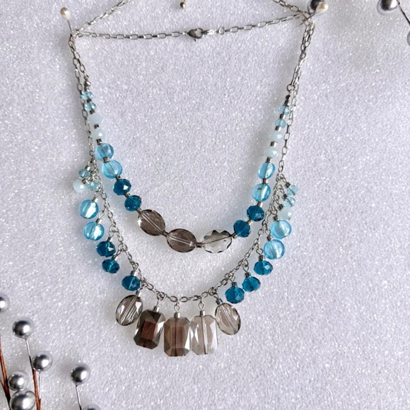 Glam teal blue and smoky quartz grey faceted necklaces. Wear both or separate! - Picture 7 of 9